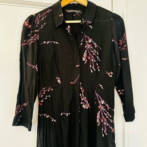 Zara Woman Black Label Chic Black Floral Maxi Shirt Dress